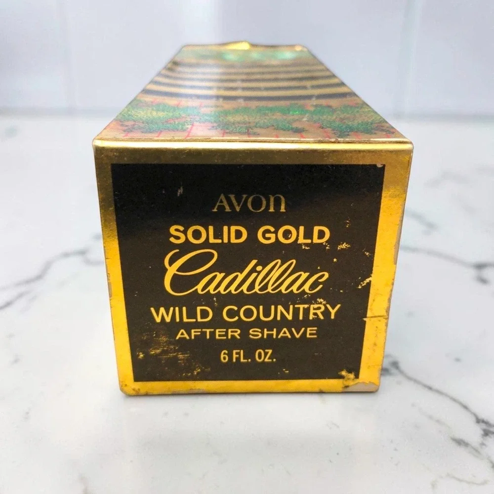 VTG 70s Avon Solid Gold Cadillac Wild Country After Shave 6oz Men Bottle NIB Box